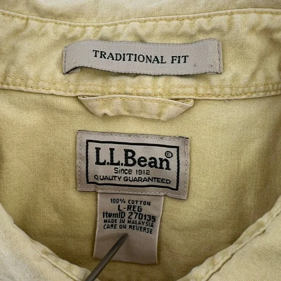 LL Bean Mens Traditional Fit Short Sleeve Button Up Shirt Khaki Tan L-Reg - Picture 3 of 8